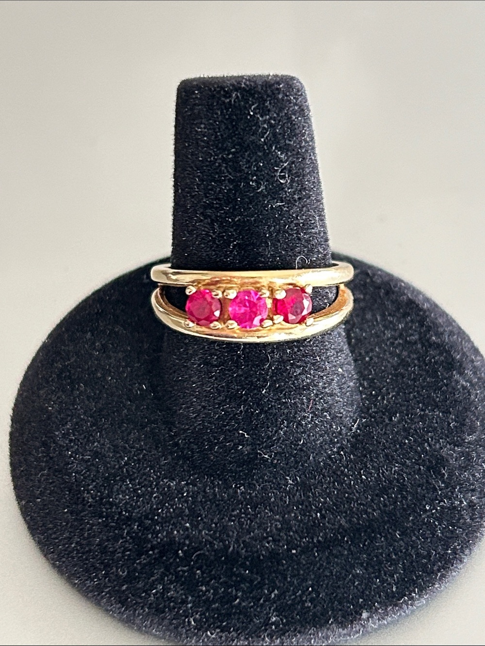 14k Gold Three-Stone Ruby Ring